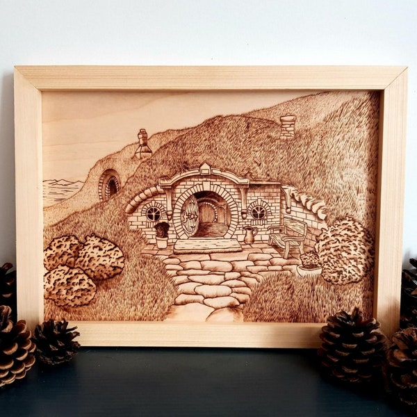 Tableau "Hobbit House" Pyrogravure