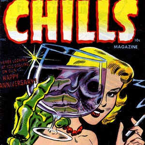 1953 Chamber of Chills 19 Pre-Code Horror Comic Cover Poster & Tee, Unedited Golden Age Skeleton Champagne Toast Archival Wall Art Print