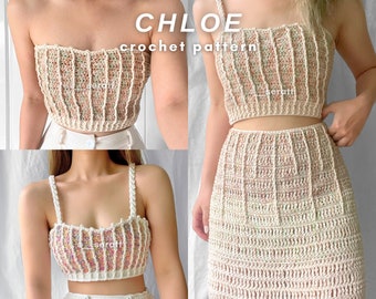 CHLOÉ (brassière, haut court, jupe et robe) | Patron au crochet PDF | Niveau débutant/intermédiaire | par SERATT