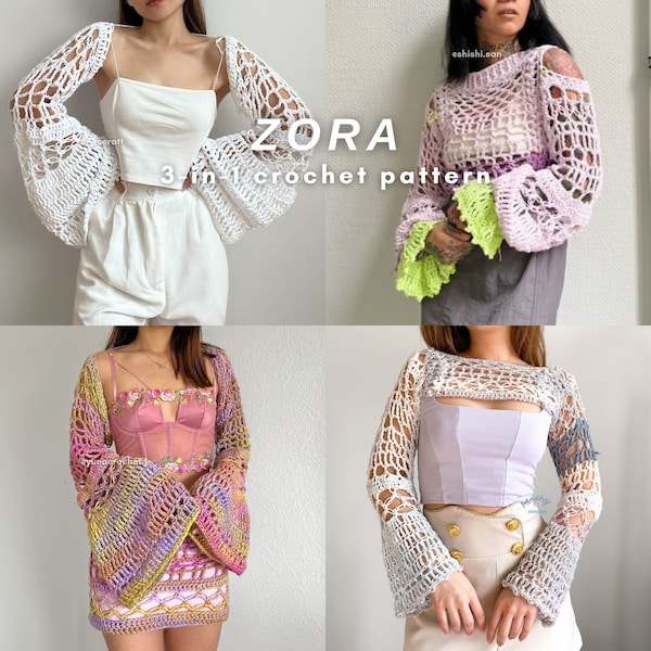 ZORA 3-in-1 mesh (vest, top, shrug) | PDF Crochet Pattern | Intermediate | Made-to-Measure | Tutorials with Pictures and Videos by SERATT