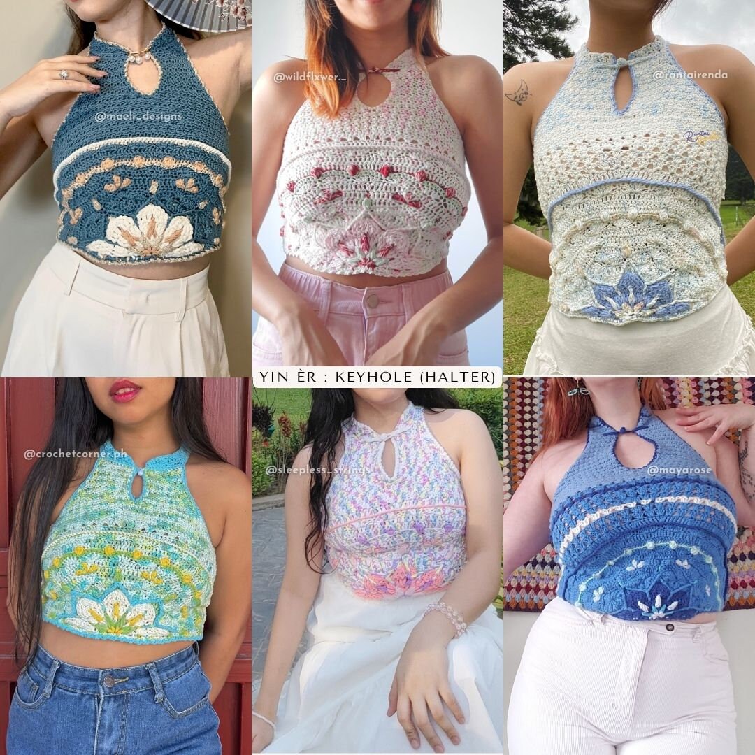 素敵な YIN ER (keyhole Halter Cheongsam-inspired) | PDF Crochet カットソー(半袖+袖なし)