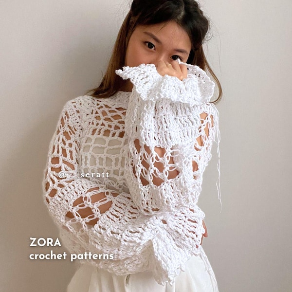 ZORA 3-in-1 mesh (vest, top, bolero) | PDF-haakpatroon | Gemiddeld | Op maat gemaakt | Zelfstudies met afbeeldingen en video's van SERATT