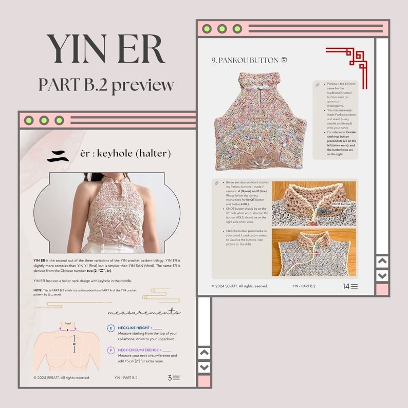 YIN trilogy bundle cheongsam-inspired top PDF Crochet Patterns Expert Made-to-Measure Tutorials with Pictures and Videos by seratt image 5
