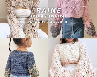 Haussement d'épaules et pull RAINE | Patron au crochet PDF | Intermédiaire | Sur mesure | Tutoriels avec photos et vidéos par SERATT | Bonus : Cardi