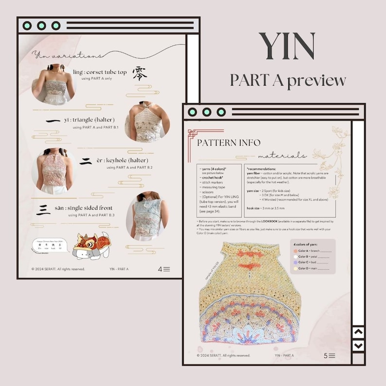 Lot de trilogie YIN haut inspiré du cheongsam Modèles PDF au crochet Experte Sur mesure Tutoriels avec photos et vidéos par seratt image 4