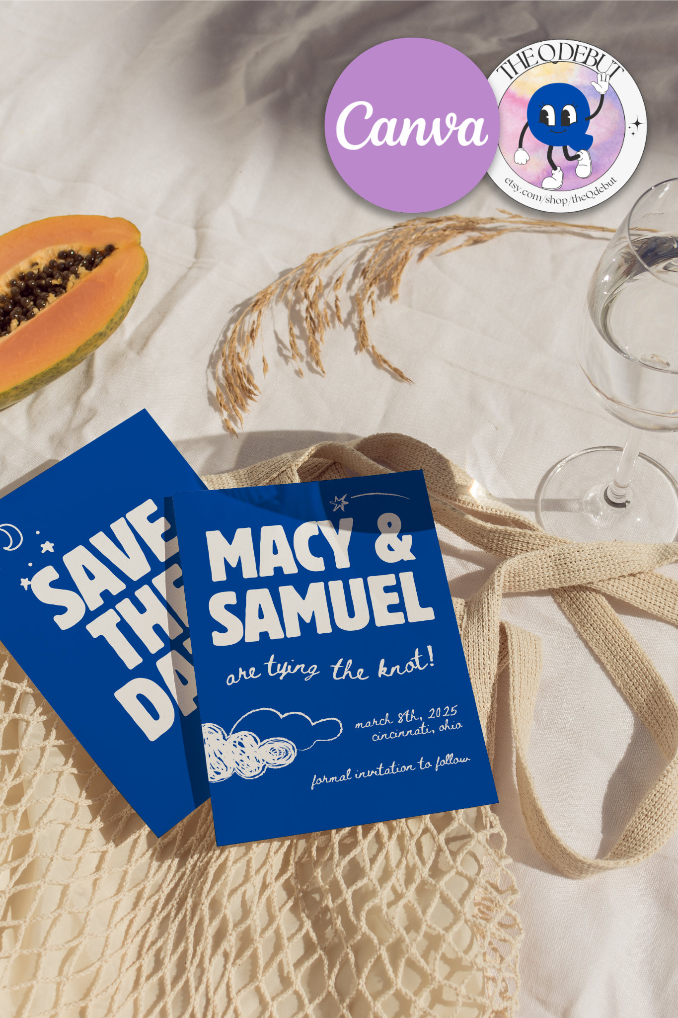 SAVE THE DATE Canva Wedding Invitation Template Hand Drawn Doodle