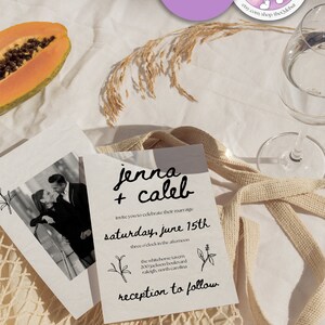 WEDDING INVITATION TEMPLATE | canva | hand drawn doodle | aesthetic, floral, minimalist, trendy, simple | digital printable download | Q004