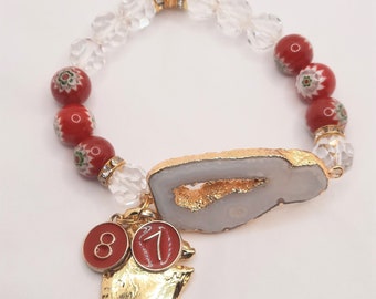 Kansas City Inspired Arrowhead charmed bracelet. (1-piece) #15 #87 #10 #22