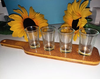 Sunflower Shot glass Holder. Shot glass paddle. Shot glass tray. Real Sunflowers!