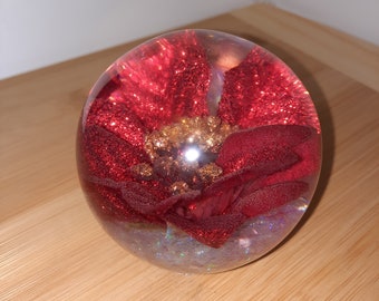 Poinsettia in Resin (Faux Poinsettia) Resin Ball. Paperweight. Décor. Christmas Gifts.