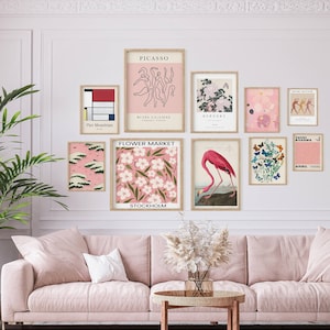 Set of 10 Pink Gallery Wall Set, Preppy Wall Art, Aesthetic Poster, Flower Market Print, Picasso Art, Hokusai Print, Colorful Gallery Set