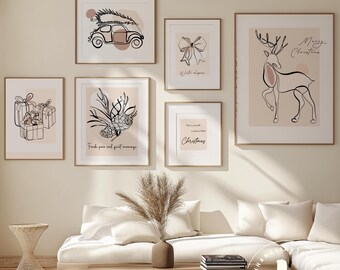 Gallery Set of 6 Holiday - Modern Christmas Wall Art - Cozy Winter Gallery