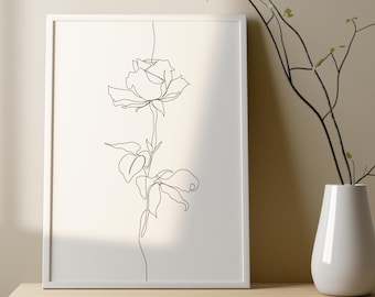 Minimalist Rose Line Art Print, Modern Floral Drawing (Digital Download)