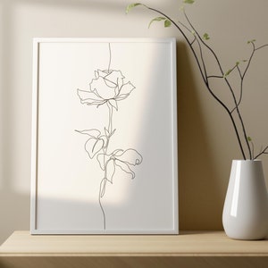 Impressão de arte de linha de rosa, pôster de arte de linha fina, arte minimalista de rosa, arte de flor simples, arte de linha floral, desenho de rosa, arte moderna para impressão