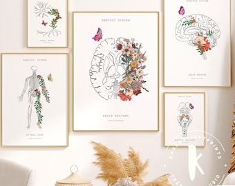 Floral Anatomy Art Print Set, Brain Flower Poster, Neurologist Gift, Medical Office Decor