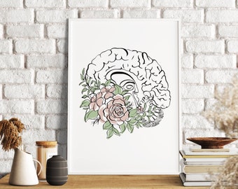 Floral Brain Anatomy Print, Clinic Decor (Digital Download)