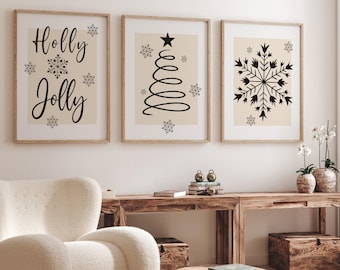Moderne kerstprint set van 3, gezellige kerstgalerij kunst aan de muur, vakantieprints, kerstafdrukbaar, kerstlijntekeningen, wintermuurdecor