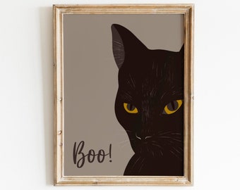 Enseigne de chat noir, enseigne Boo, impression d’Halloween, décor mural d’Halloween, enseigne de chat d’Halloween, affiche de chat noir, affiche de chat, imprimable d’Halloween