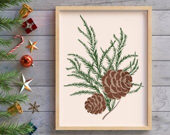 Christmas Pine Cone Print, Nordic Holiday Decor (Digital Download)