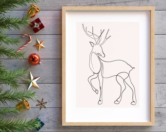 Kerst herten Art Print, herten zeer fijne tekeningen, afdrukbare herten, rendieren poster, Xmas Wall Art, minimalistische kerst Art Print, kerst zeer fijne tekeningen