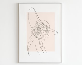 Floral Woman Line Art Print, Boho Female Silhouette (Digital Download)