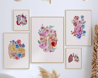 Set de láminas artísticas de anatomía floral, decoración mural médica (descarga digital)