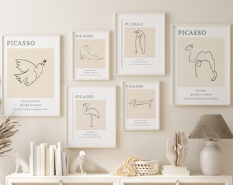 Picasso Animals Line Art Prints, Minimalist Nursery Set of 6 (Digital Download)
