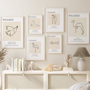 Picasso Line Art, Picasso Prints Set Of 6, Minimalist Picasso Painting, Animal Line Art, Minimalist Nursery, Picasso Printable Wall Art