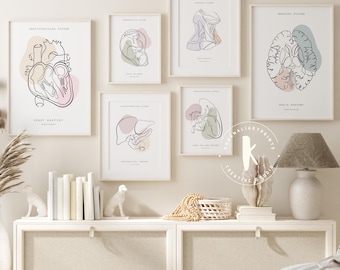 Anatomy Line Art Print Set of 6, Medical Wall Decor (Digital Download)