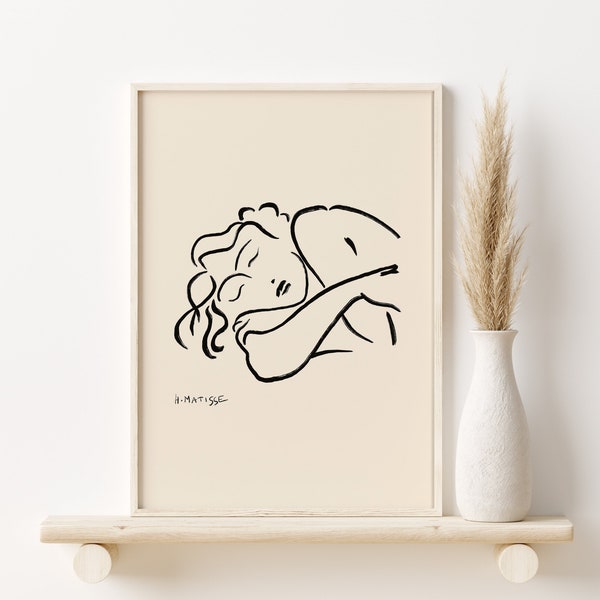 Matisse Woman Line Drawing, Sleeping Woman Print, Henri Matisse Poster, Museum Exhibition Wall Art, Matisse Print,Boho Woman Art,Wall Prints