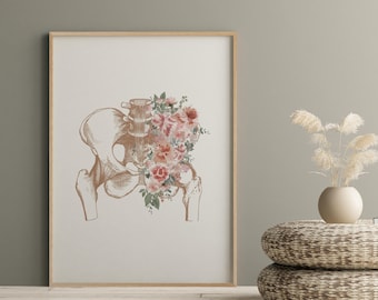 Floral Pelvis Anatomy Art Print, Chiropractor Gift (Digital Download)