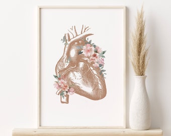 Floral Anatomical Heart Print, Vintage Medical Art (Digital Download)