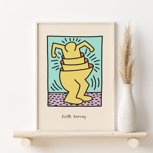 Exhibition Poster Keith Haring, Pastel Pop Art Print, Gallery Keith Haring Poster, Keith Haring Canvas, Exhibition Prints,Digital Download