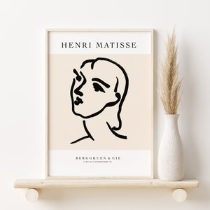 Henri Matisse Print, Exhibition Poster, Woman Line Drawing, Matisse Beige Tone, Museum Poster, Matisse Printable,  Digital Download