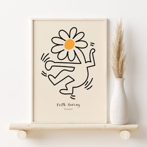 Keith Haring Flower Poster, Pastel Pop Art,Keith Haring Print, Exhibition Wall Art,, Famous Art Prints, Wall Prints Trendy, Digital Download