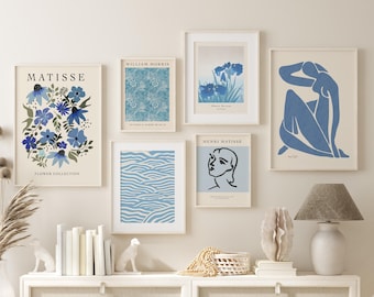 Blue Matisse Keith Haring Gallery Wall Art Set of 6 (Digital Download)
