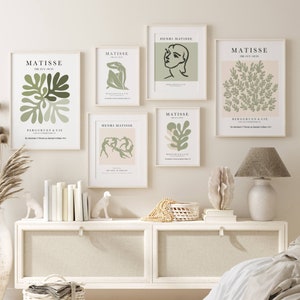 Matisse Gallery Wall Art Set of 6, Eclectic Print Set, Matisse Printable, Exhibition Wall Art, Museum Poster, Sage Green Tone Wall Art