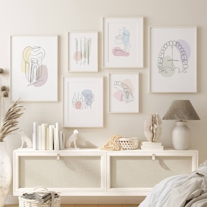 6 Zahnarzt Wandkunst Set, zahnärztliche Wandkunst, abstrakte Zahnarztpraxis Dekor, medizinische Kunstdruck, druckbare zahnärztliche Zeichnung, Poster Zähne Zahn