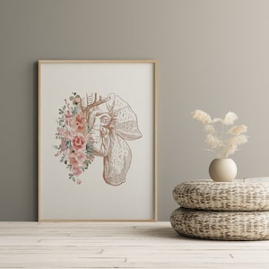 Floral Anatomy Art Print, Anatomical Heart, Lungs, Human Anatomy Poster, Medical Student Gift, Clinic Decor, Medical Art, Vintage Anatomy