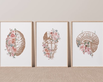 Floral Brain Anatomy Art Print, Neurology Clinic Decor (Digital Download)