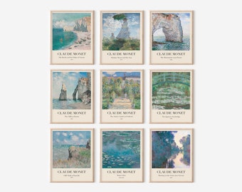 Claude Monet Print Set 9, Vintage Impressionist Art Monet Printable, Gallery Wall Art Set