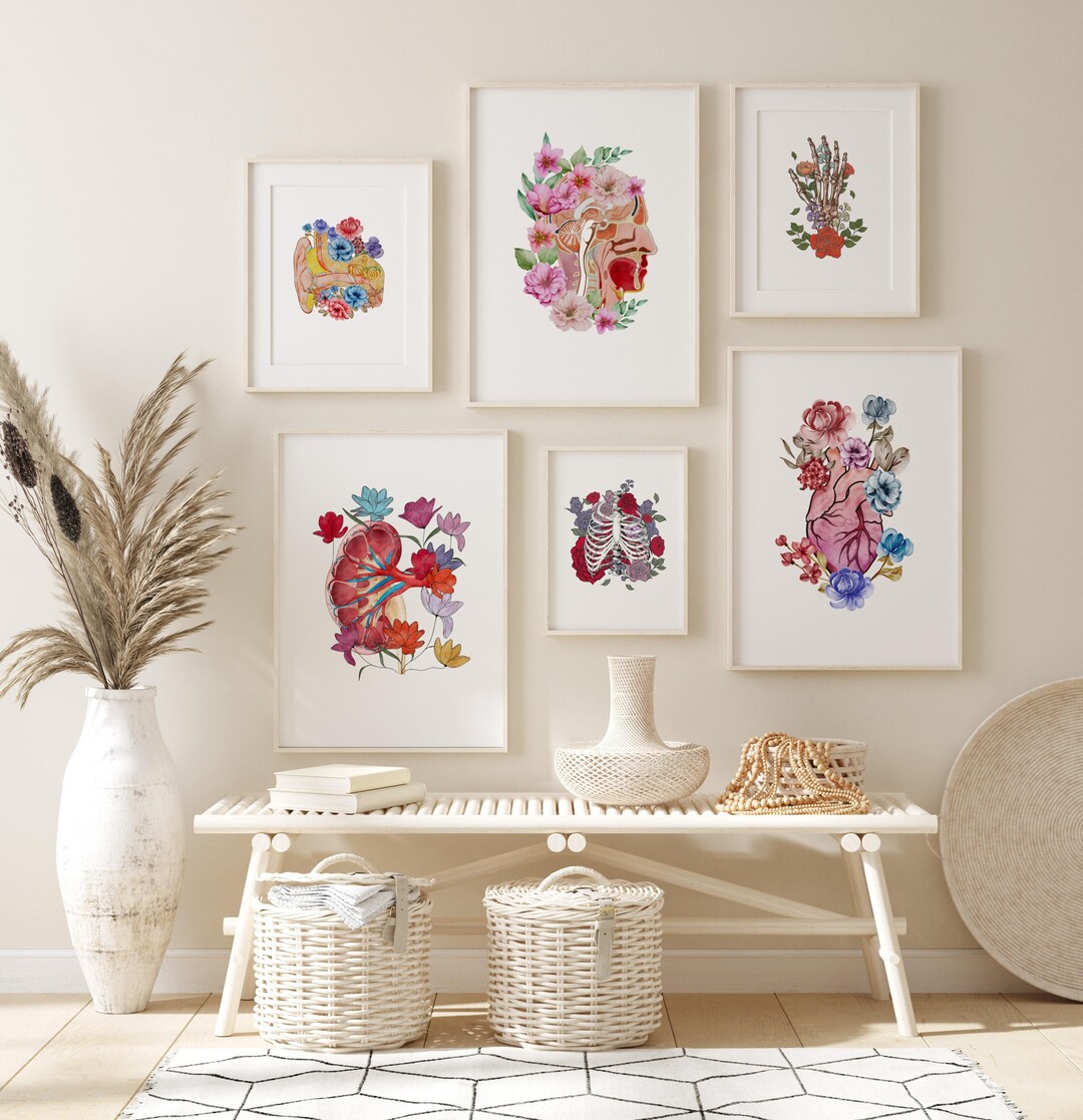 6 Floral Anatomy Art Set, Medical Art, Anatomy Poster, Doctor Clinic ...