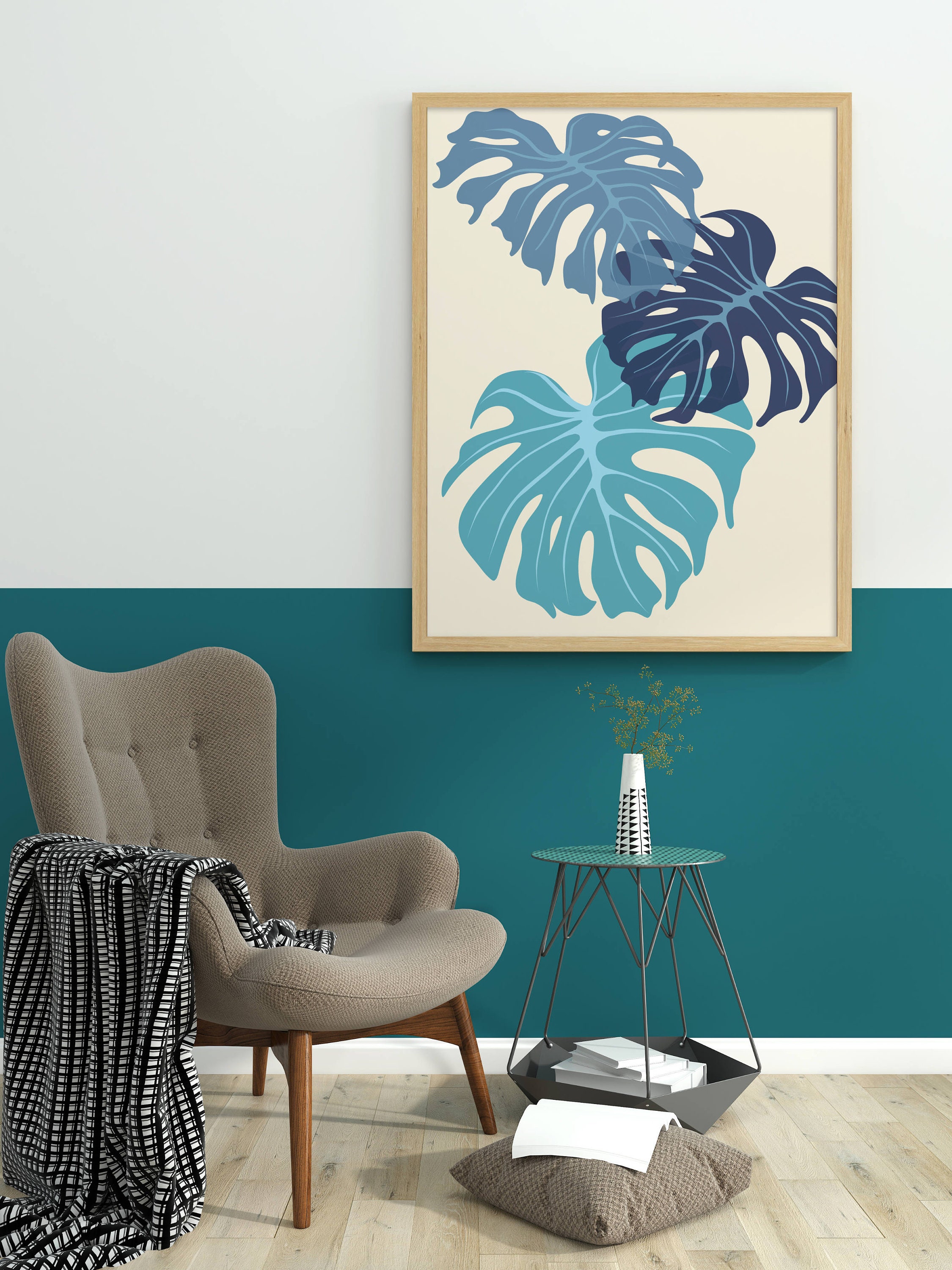 Light Blue Wall Art, Sky Blue Wall Art Set of 6 Boho Prints, Boho