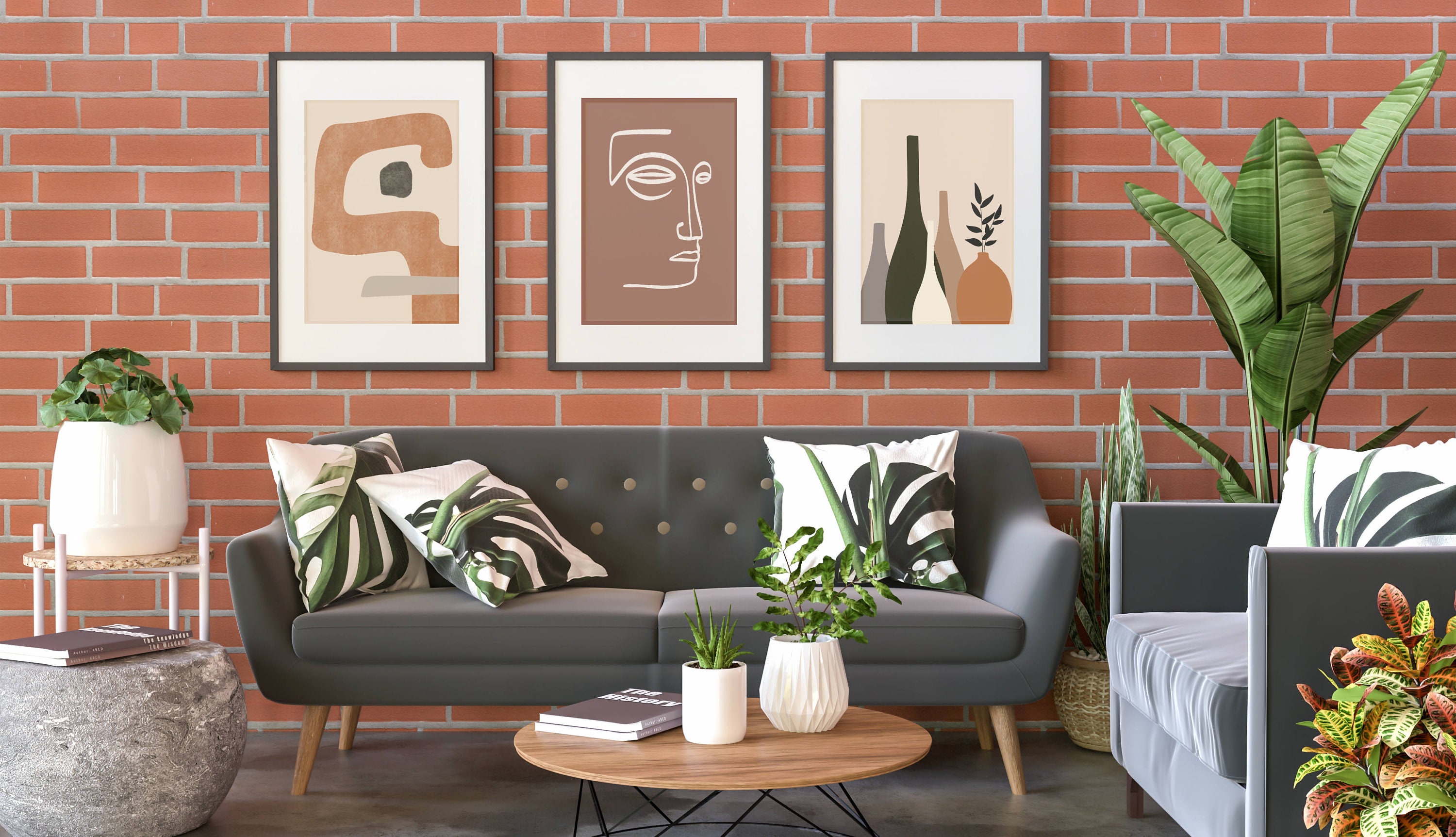 Dark Green Orange Art Print, Abstract Shapes Art, Color Block Wall Art