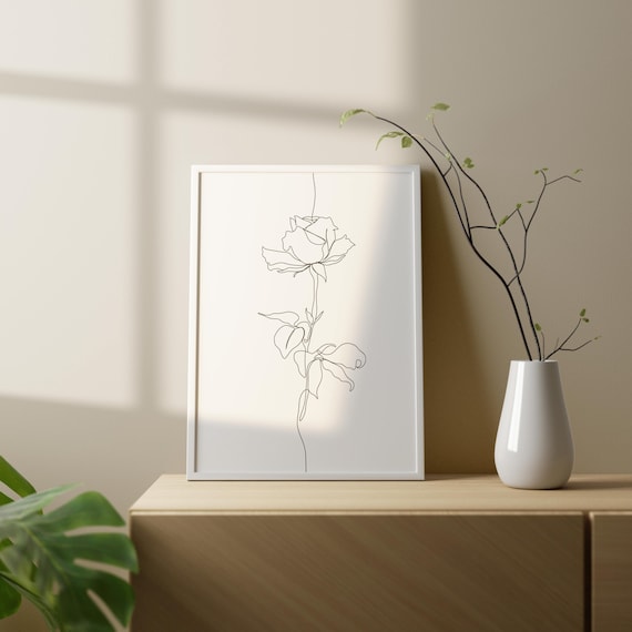 Minimalist Rose Line Art Print, Modern Floral Drawing (Digital Download)