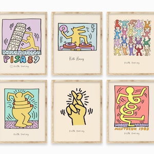 Set of 6 Keith Haring Prints, Keith Haring Poster, Pop Art Poster, Gallery Wall Set, Exhibition Wall Art, Museum Poster, Digital Download
