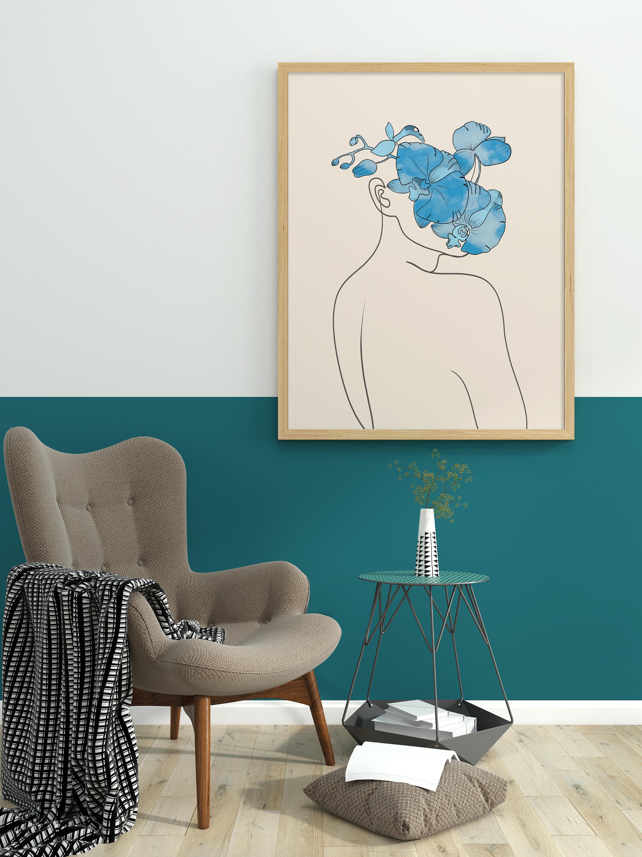 Light Blue Wall Art, Sky Blue Wall Art Set of 6 Boho Prints, Boho