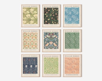 William Morris Gallery Wall Set of 9, Morris Fabric, Exhibition Poster, Best Of Morris, Vintage Poster Set, Digital Wall Gallery