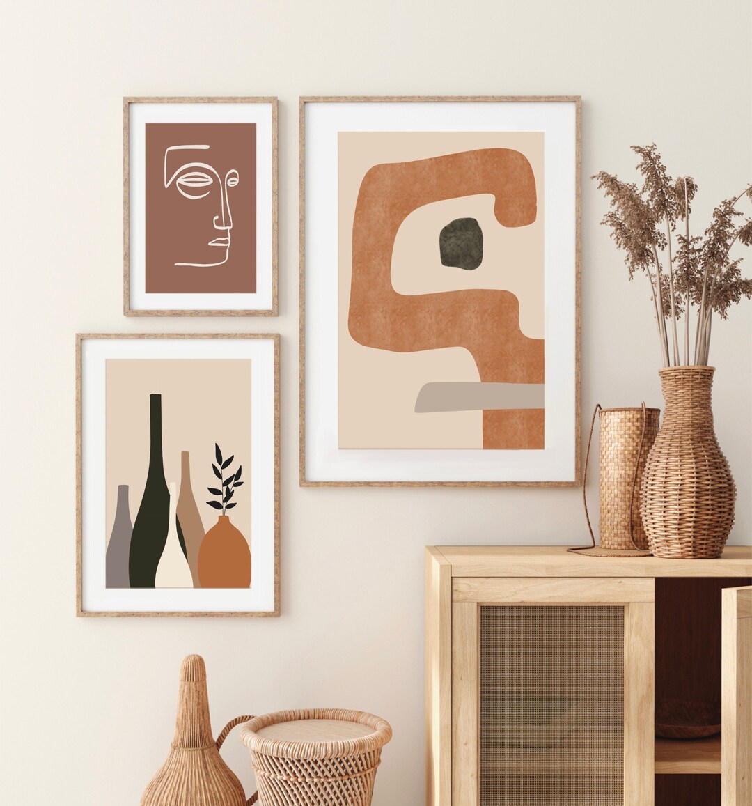 Dark Green Orange Art Print, Abstract Shapes Art, Color Block Wall Art