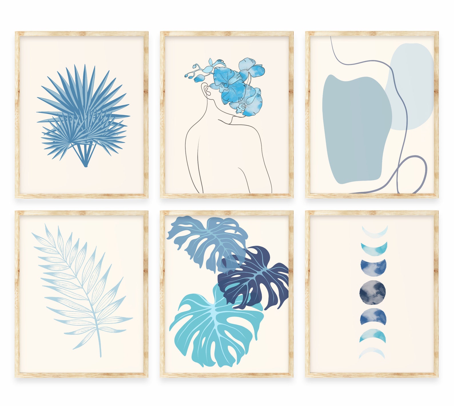 Light Blue Wall Art Sky Blue Wall Art Set of 6 Boho Prints Etsy